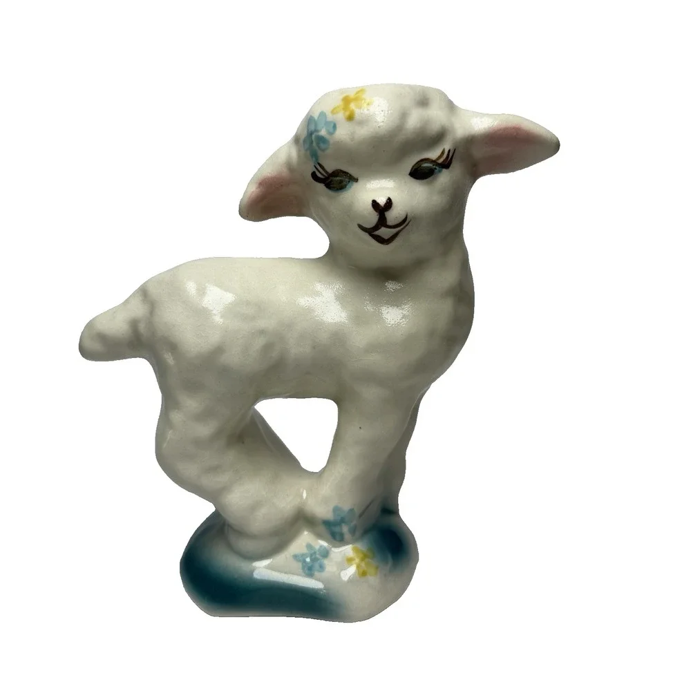 Vintage White Lamb Sheep Vase Planter Nursery 1950s 1960s